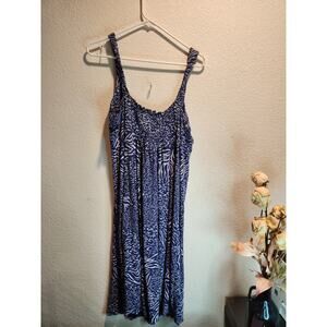 Fresh Groove Blue Smocked Sleeveless Midi Dress Zebra‎ Print Size Medium